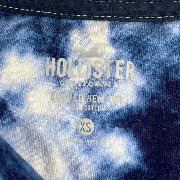 HOLLISTER Dark Blue/White Tie Dye Long Sleeve Curved Hem Tee 100% Cotton Size XS - Picture 8 of 12